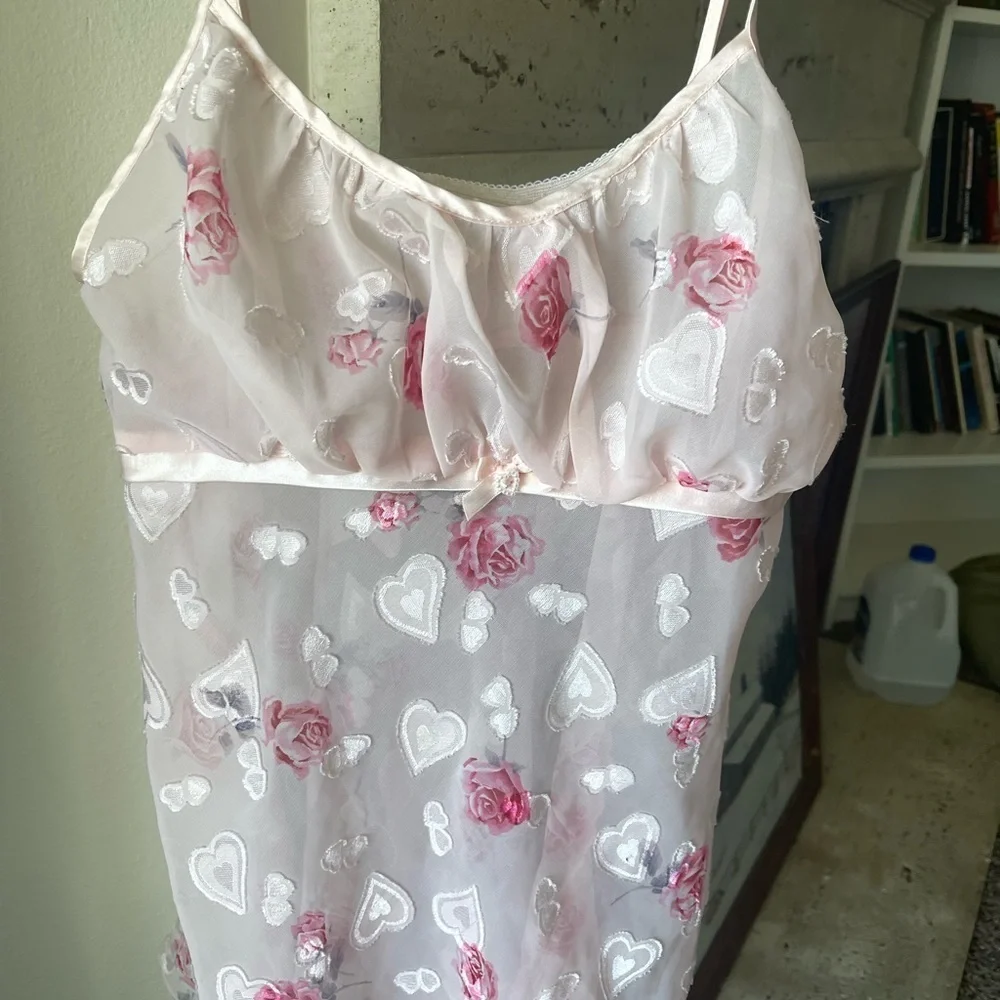 Vintage Heart Pink‎ Dress Slip Lingerie Valentines Day Romantic Coquet